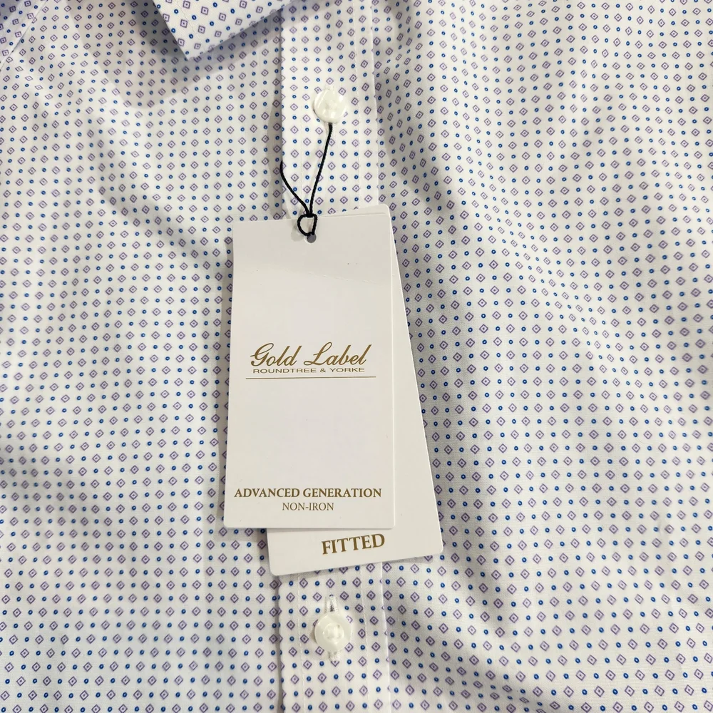 Roundtree & Yorke White and Blue Patterned Dress Shirt - Picture 6 of 13